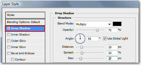 Adobe Photoshop: Set Drop Shadow attributes.