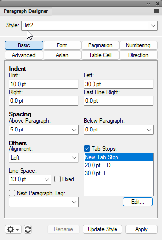 Adobe FrameMaker: Align Punctuation in Numbered Lists