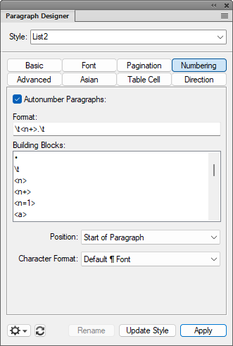 Adobe FrameMaker: Align Punctuation in Numbered Lists