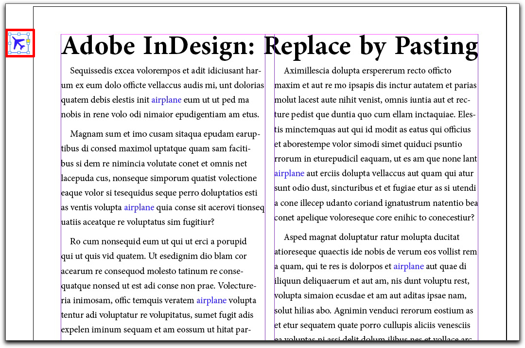Adobe InDesign CS4 & CS5: Replace text with an icon