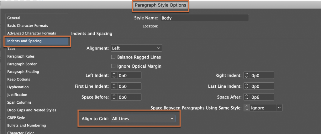 Adobe InDesign: Align to Baseline Grid