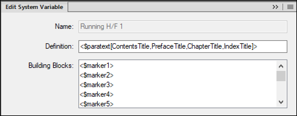 Adobe FrameMaker: Running H/F Variable