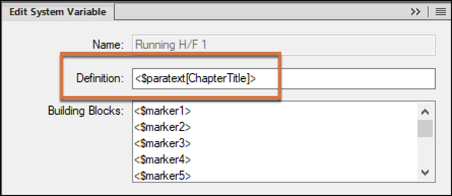 Adobe FrameMaker: Running H/F Variable