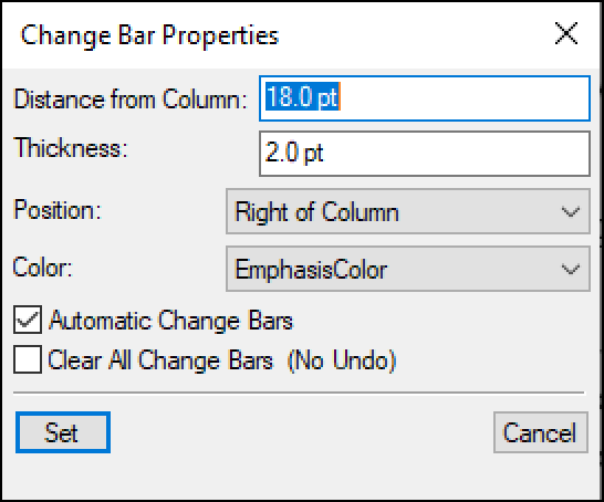 Adobe FrameMaker: Format | Document | Change Bars