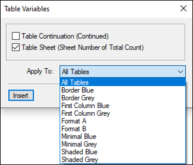 Adobe FrameMaker: Table Sheet Variable