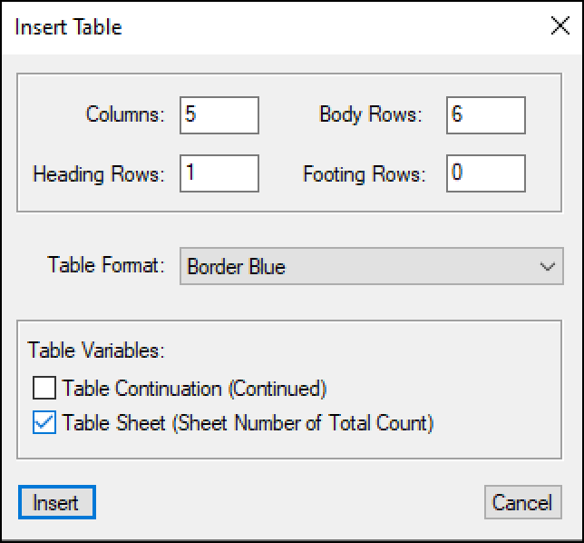 Adobe FrameMaker: Table Sheet Variable