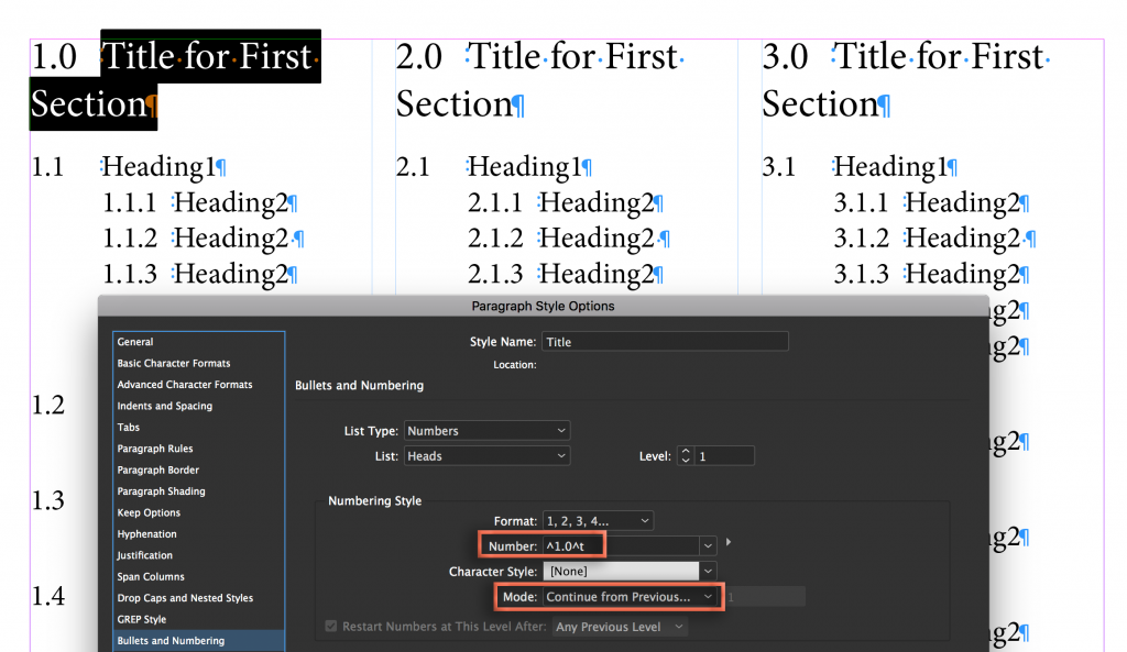 Adobe InDesign: Numbering Headings