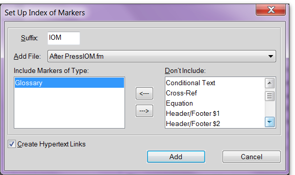 Adobe FrameMaker: Add an alphabetical list of glossary markers