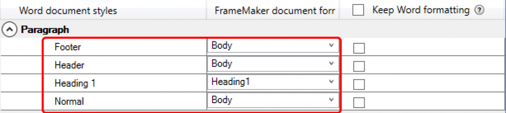 Style mapping: Word to FrameMaker