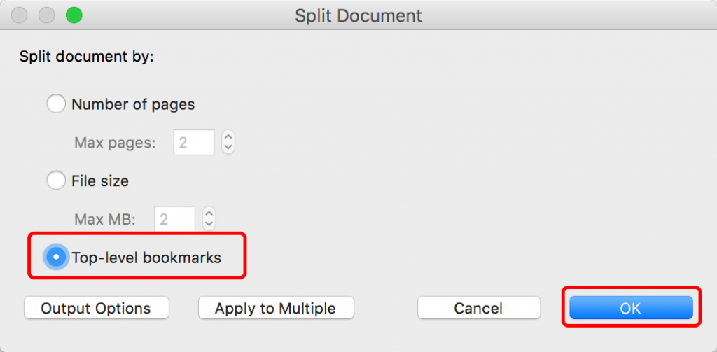 Using bookmarks to split a PDF