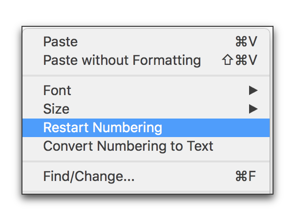 InDesign CC: Restart Numbered Lists at 1