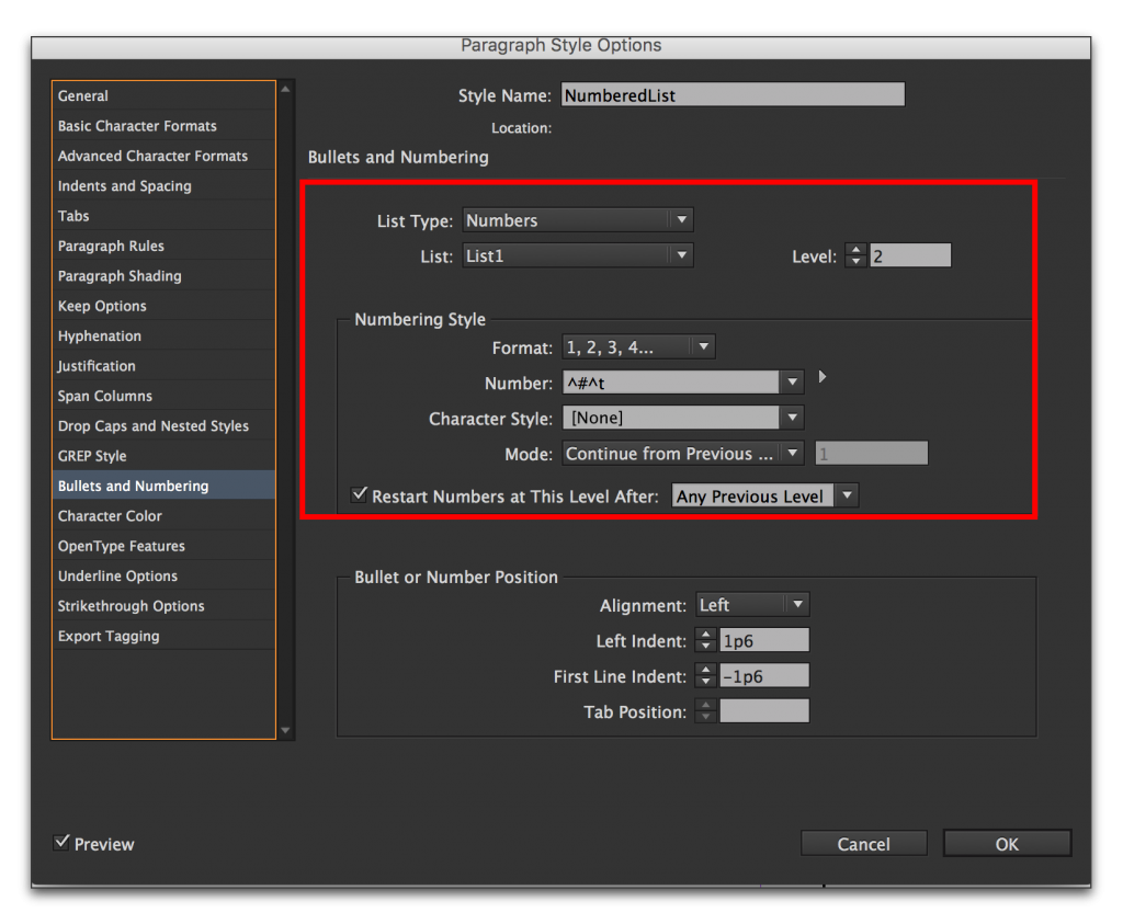 InDesign: Restart Numbering at 1