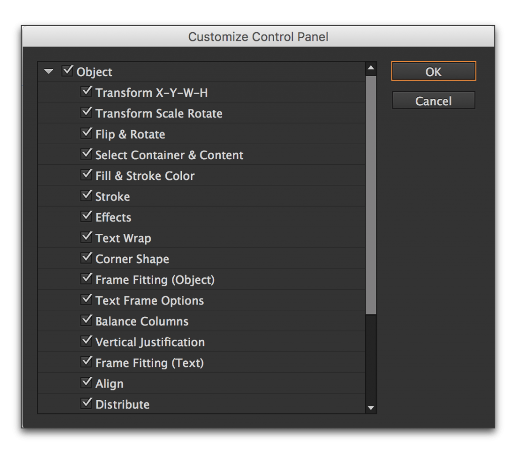 Adobe InDesign CC: Control Panel