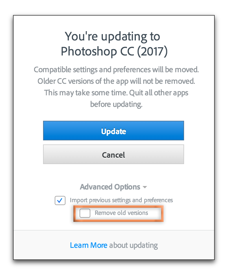 Adobe Creative Cloud: Update and keep old version