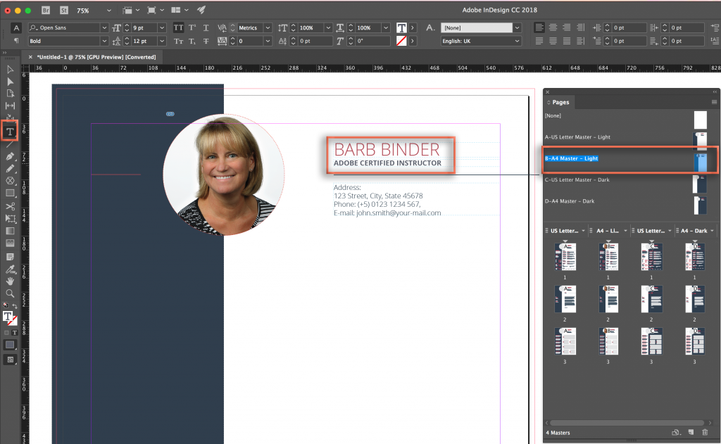 Adobe InDesign CC 2018: Editing a Stock Template