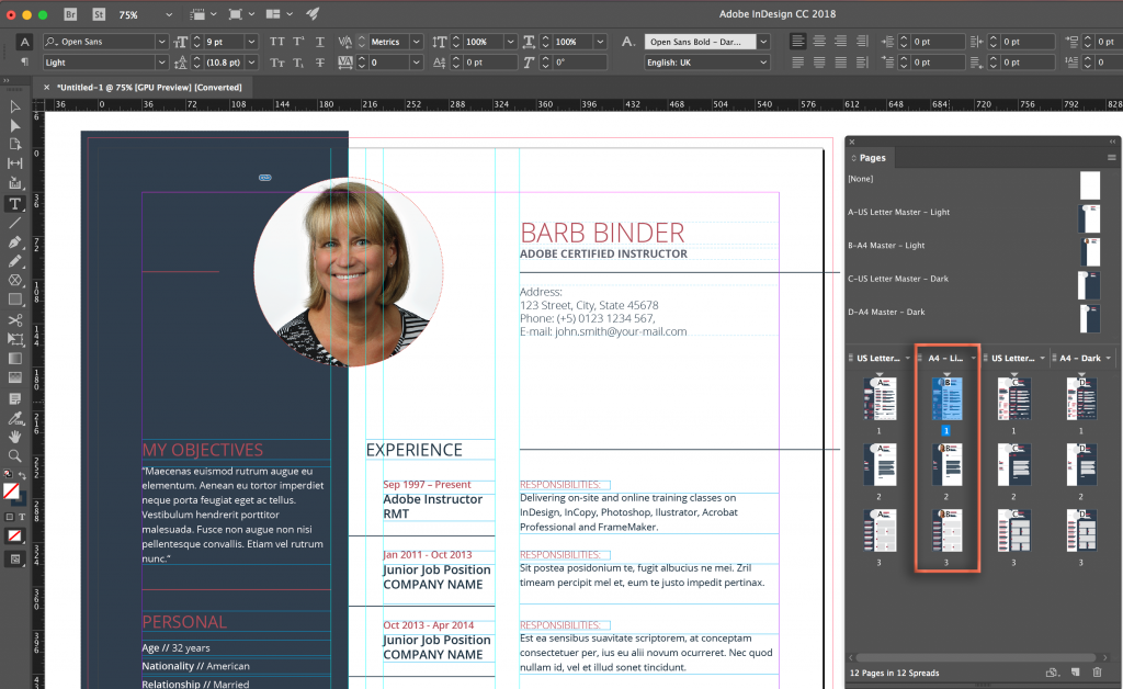 Adobe InDesign CC 2018: Editing a Stock Template