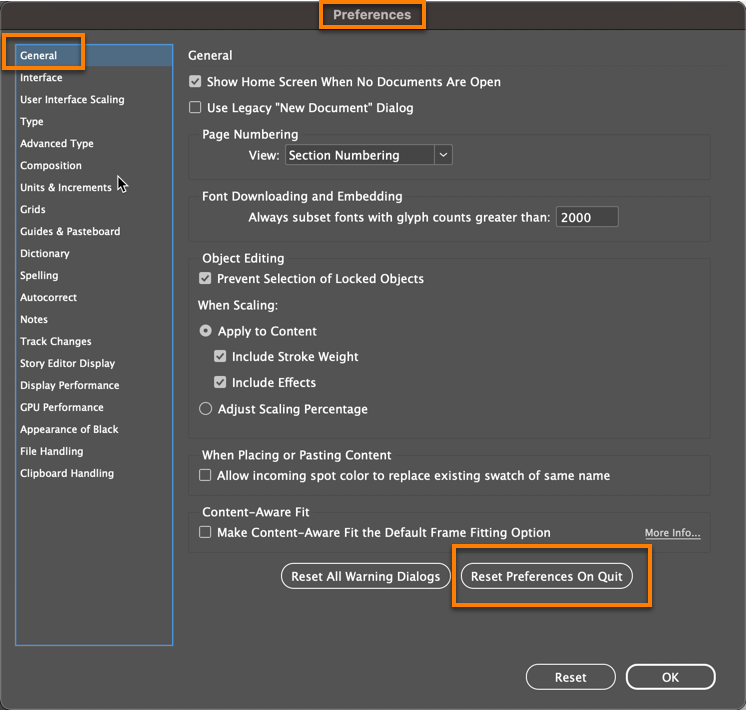 Adobe InDesign 19.3: Reset Preference on Quit