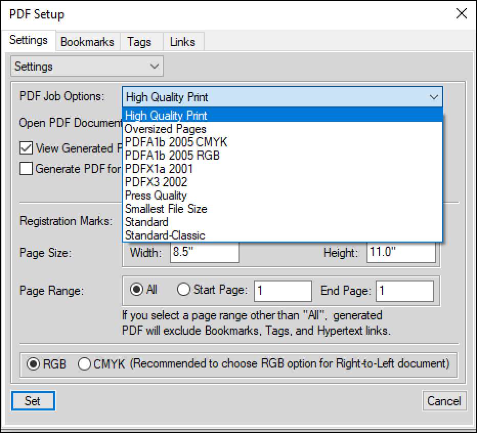 Adobe FrameMaker: Edit PDF Settings in Adobe FrameMaker 2017, and earlier