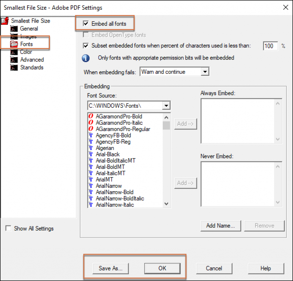 Adobe FrameMaker: Edit PDF Settings