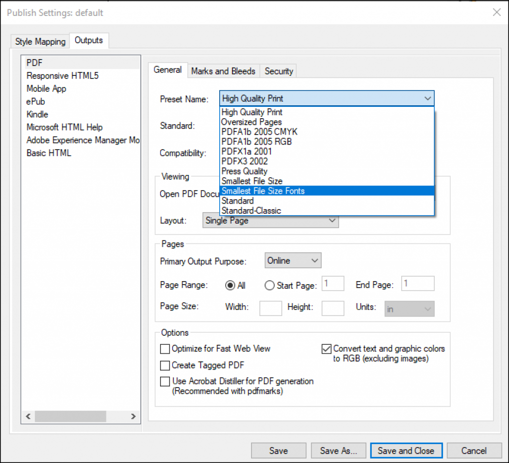 Adobe FrameMaker: Edit PDF Settings