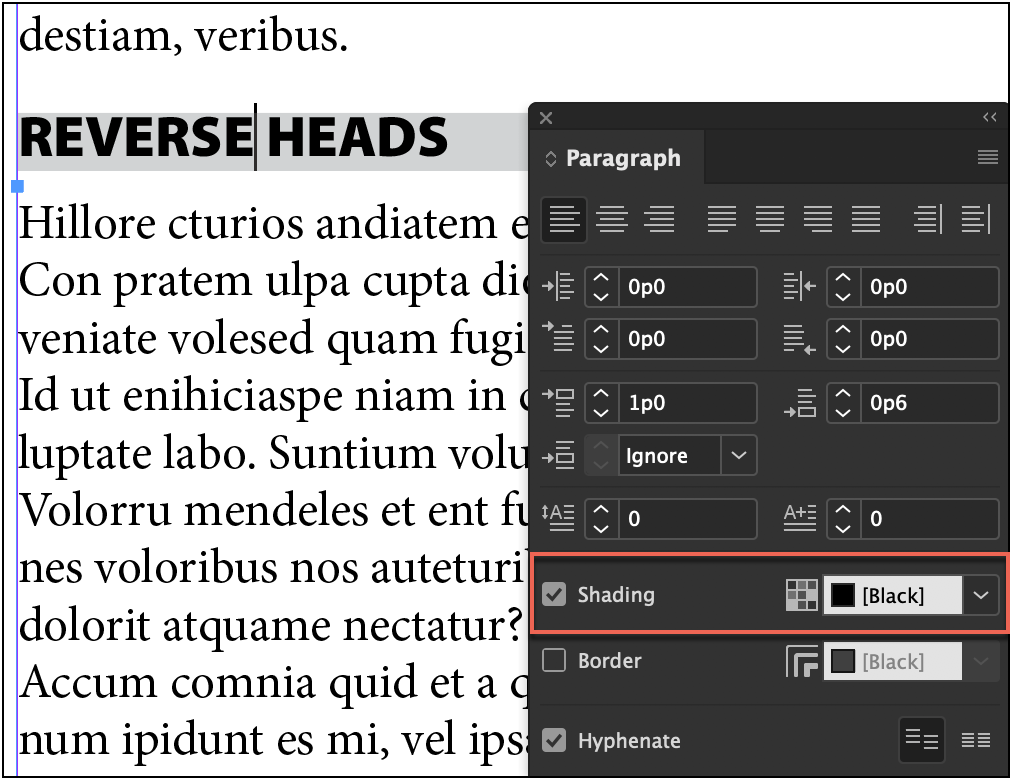 Adobe InDesign: Reverse Heads with Paragraph Shading