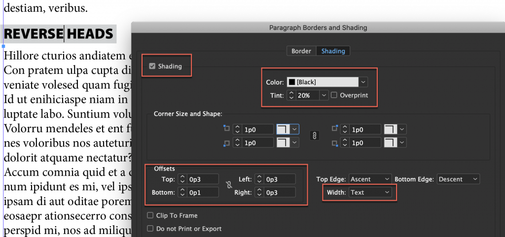 Adobe InDesign: Reverse Heads with Paragraph Shading