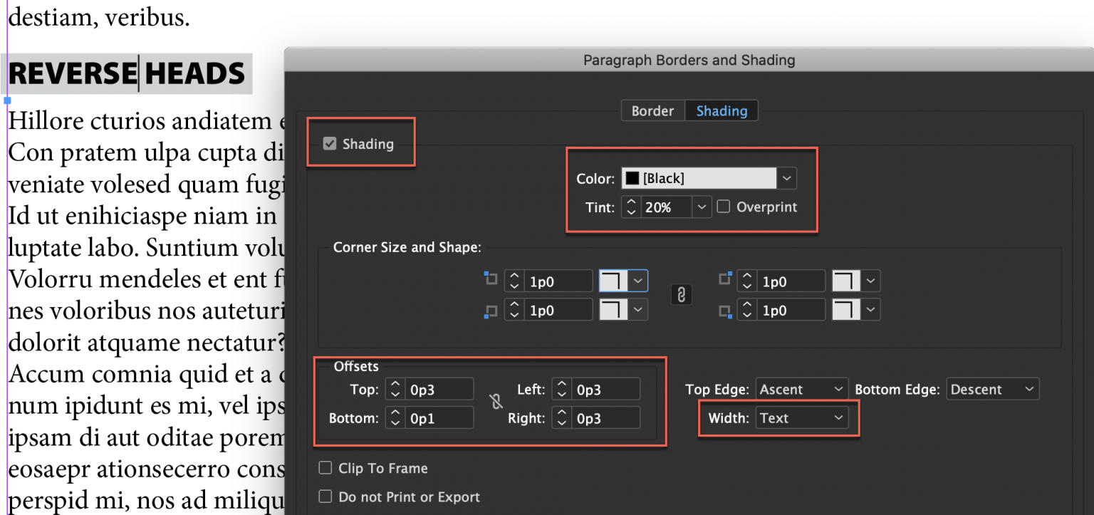 Adobe InDesign Reverse heads using paragraph shading Rocky Mountain