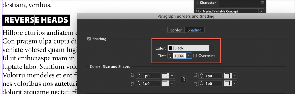 Adobe InDesign: Reverse Heads with Paragraph Shading