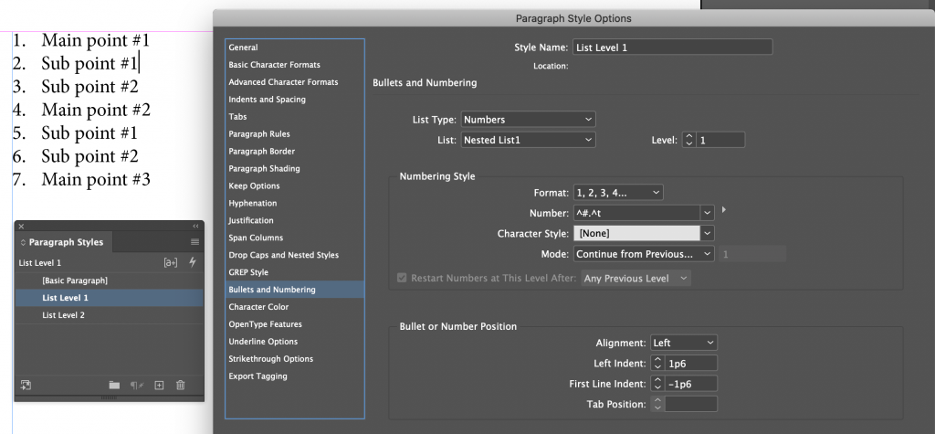Adobe InDesign: Nested Lists