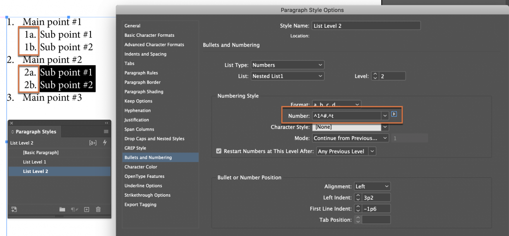 Adobe InDesign: Nested Lists