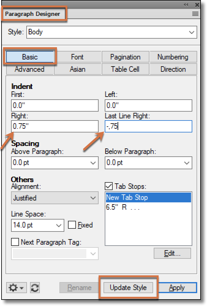 Adobe FrameMaker: Last line right indent