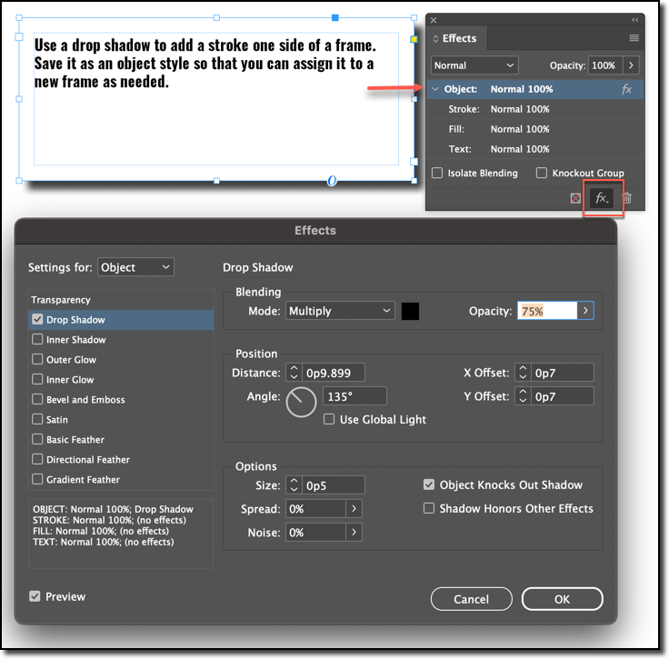 Adobe InDesign: Add a stroke to one side of a frame