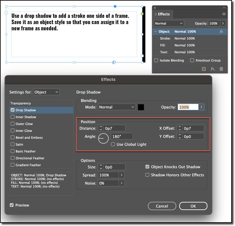 Adobe InDesign: Add a stroke to one side of a frame