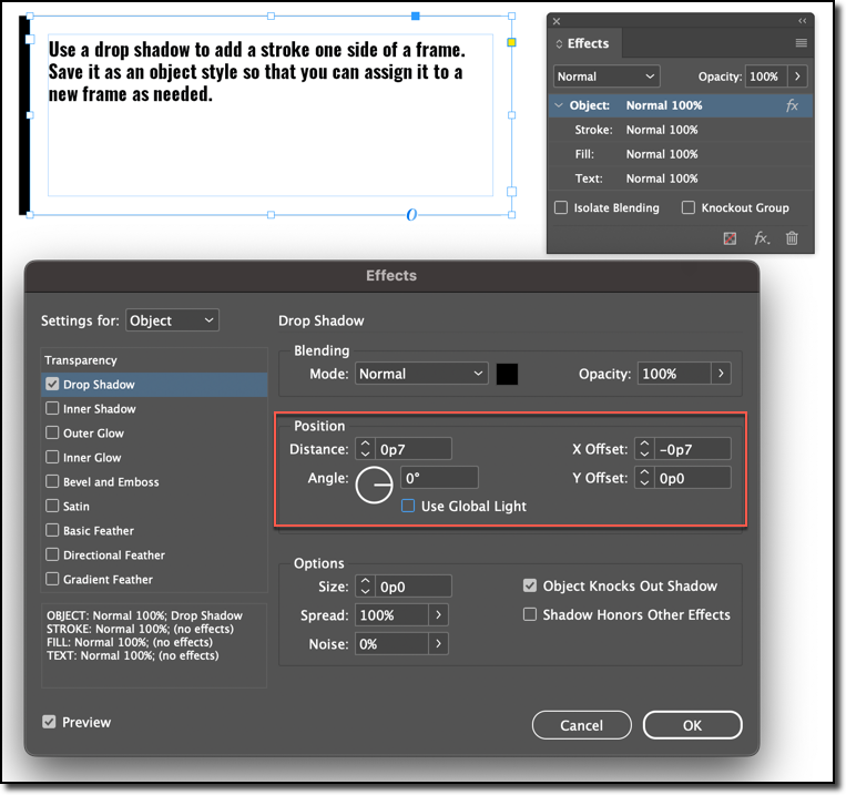 Adobe InDesign: Add a stroke to one side of a frame