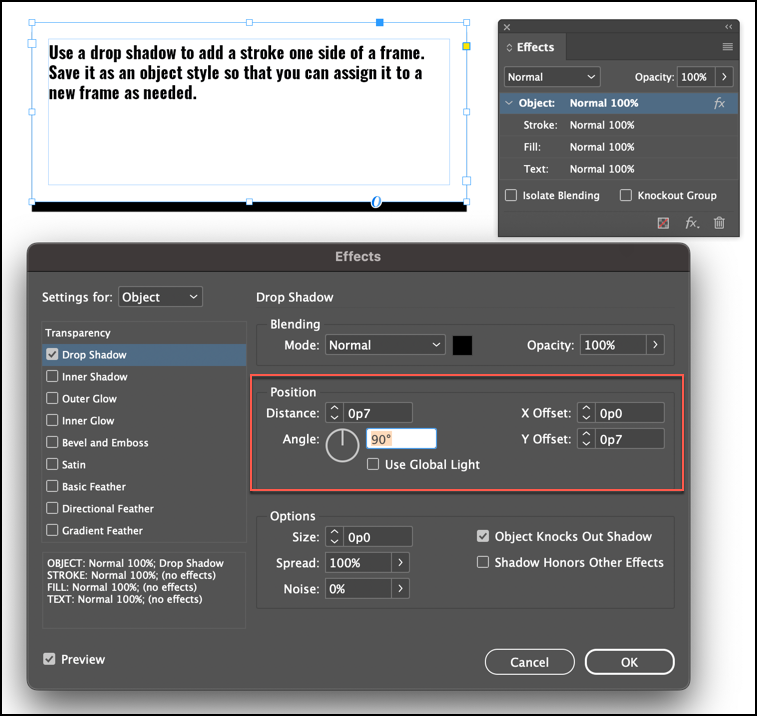 Adobe InDesign: Add a stroke to one side of a frame