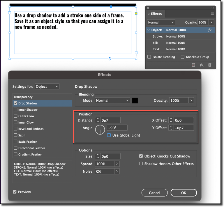 Adobe InDesign: Add a stroke to one side of a frame