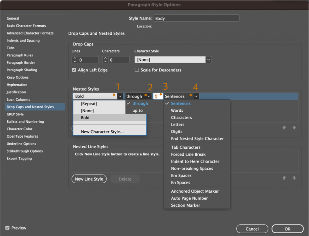 Adobe InDesign: Nested styles