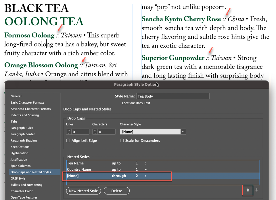 Adobe InDesign: Nested styles