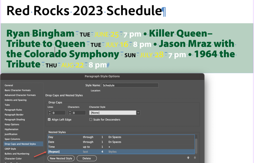 Adobe InDesign: Repeating Nested styles