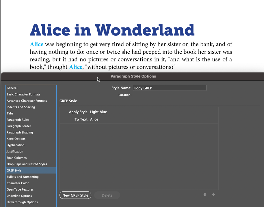 Adobe InDesign: Nested style, nested line style, GREP style