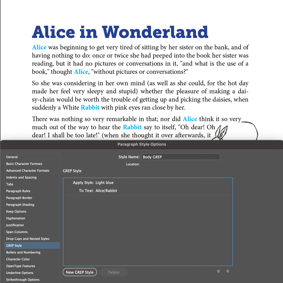 Adobe InDesign: Nested style, nested line style, GREP style