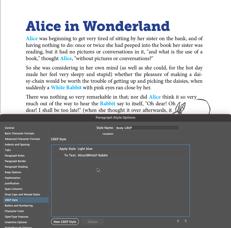 Adobe InDesign: Nested style, nested line style, GREP style