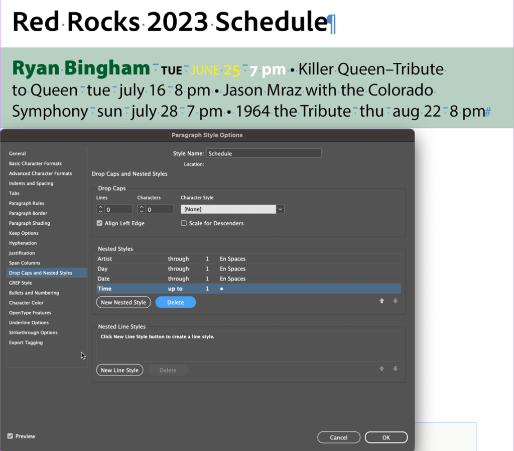 Adobe InDesign: Repeating Nested styles