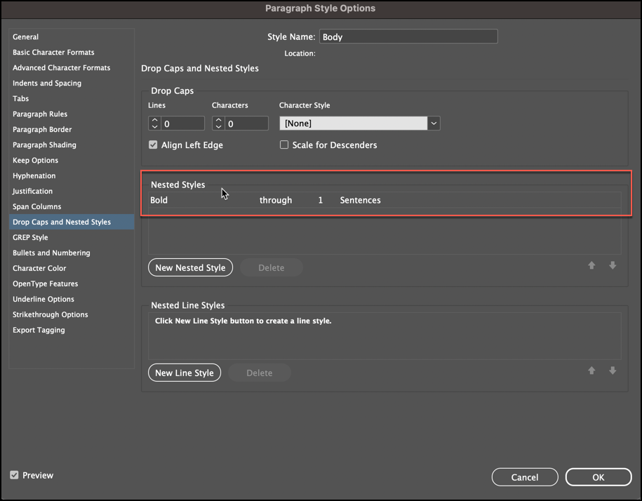 Adobe InDesign: Nested styles