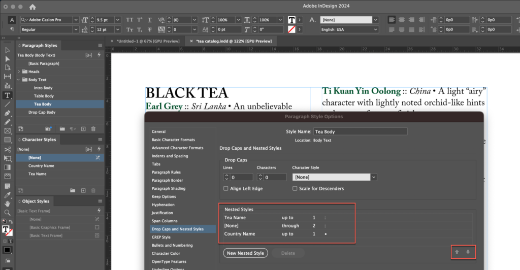 Adobe InDesign: Nested styles